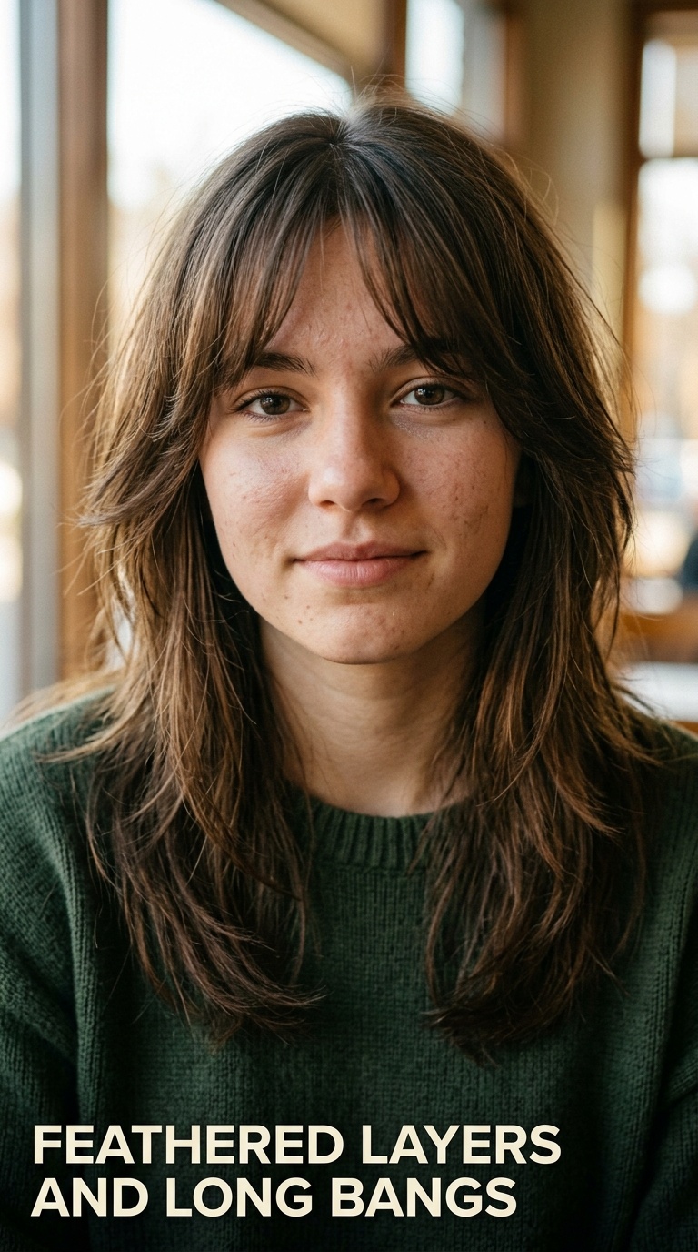 Feathered Layers and Long Bangs