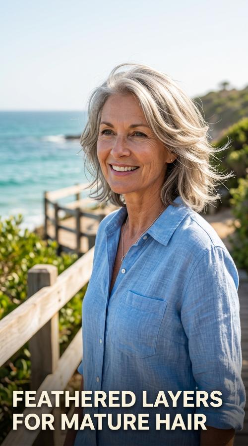 Feathered Layers for Mature Hair