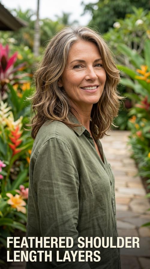 Feathered Shoulder Length Layers