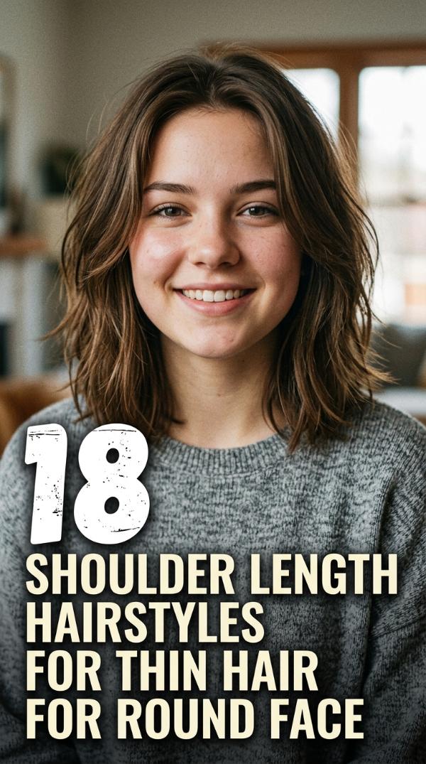 18 Shoulder Length Hairstyles for Thin Hair for Round Face