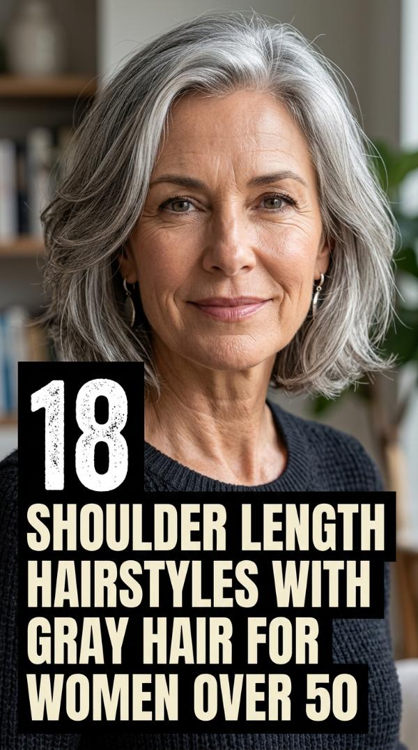 18 Shoulder Length Hairstyles with Gray Hair for Women Over 50
