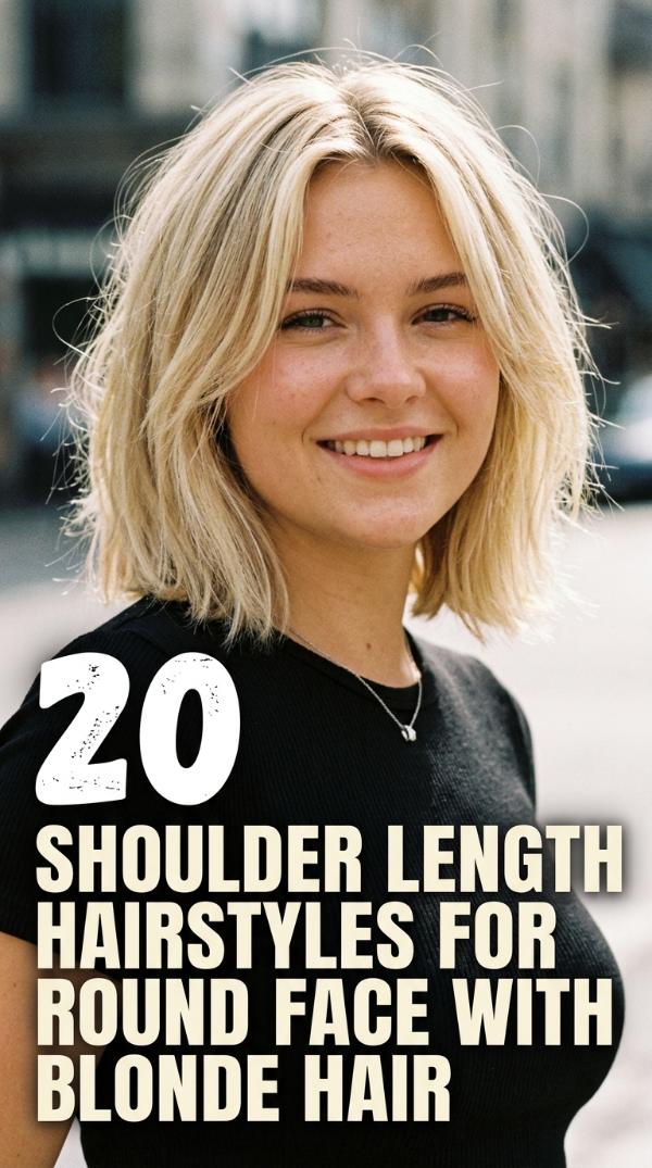 20 Shoulder Length Hairstyles for Round Face with Blonde Hair