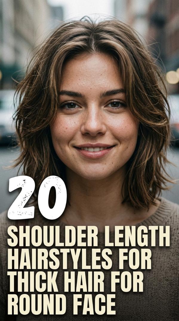 20 Shoulder Length Hairstyles for Thick Hair for Round Face