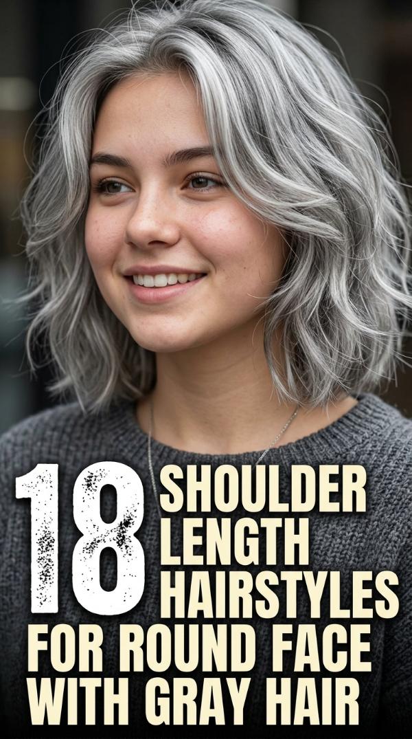 18 Shoulder Length Hairstyles for Round Face with Gray Hair