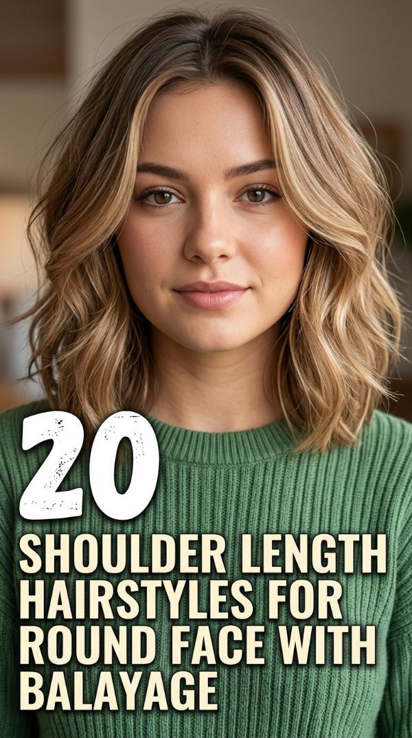 20 Shoulder Length Hairstyles for Round Face with Balayage