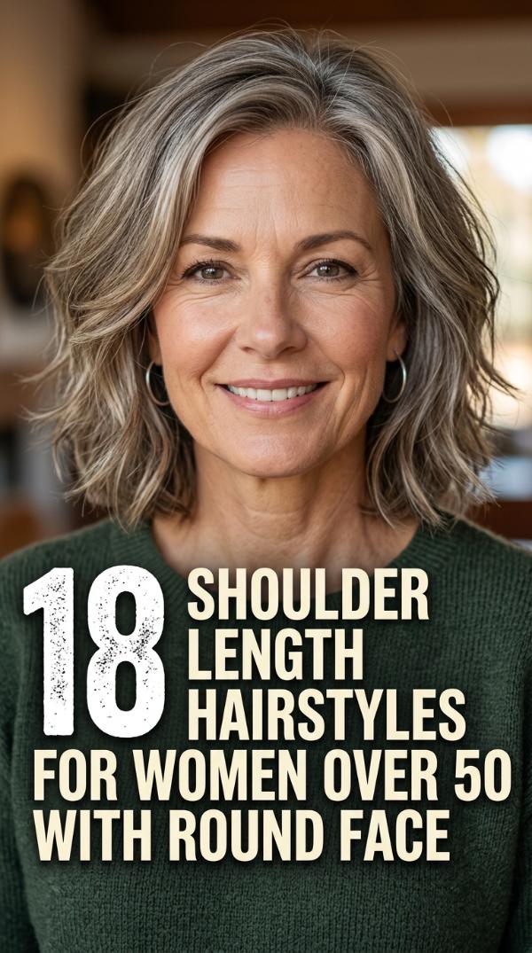 18 Shoulder Length Hairstyles for Women Over 50 with Round Face
