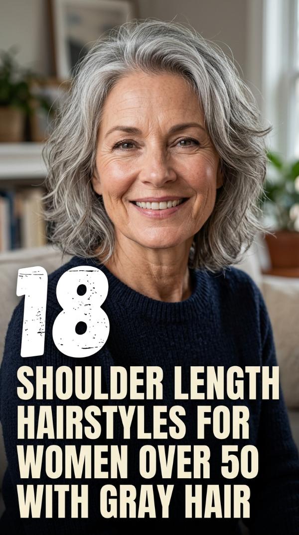 18 Shoulder Length Hairstyles for Women Over 50 with Gray Hair