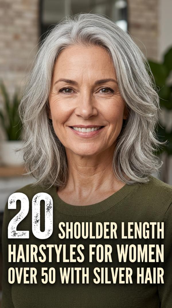 20 Shoulder Length Hairstyles for Women Over 50 with Silver Hair