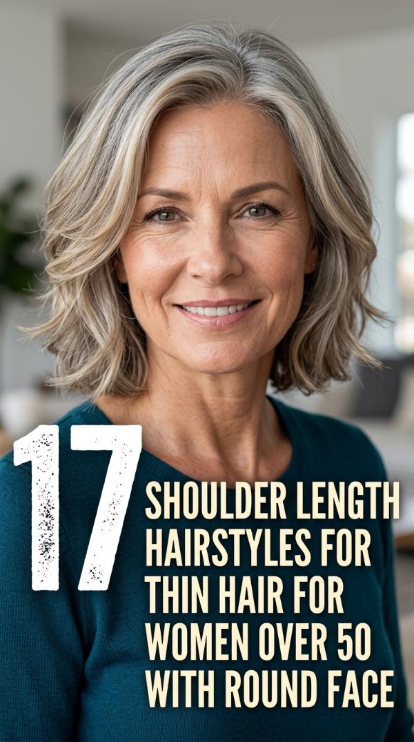 17 Shoulder Length Hairstyles for Thin Hair for Women Over 50 with Round Face