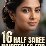 16 Half Saree Hairstyles for Short Hair with Dainty Brooches