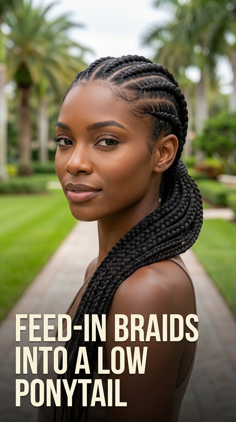 Feed-In Braids into a Low Ponytail