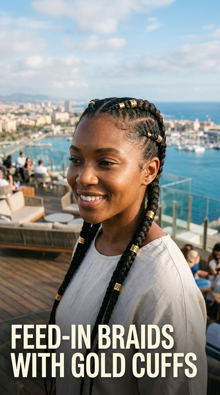 Feed-in Braids with Gold Cuffs
