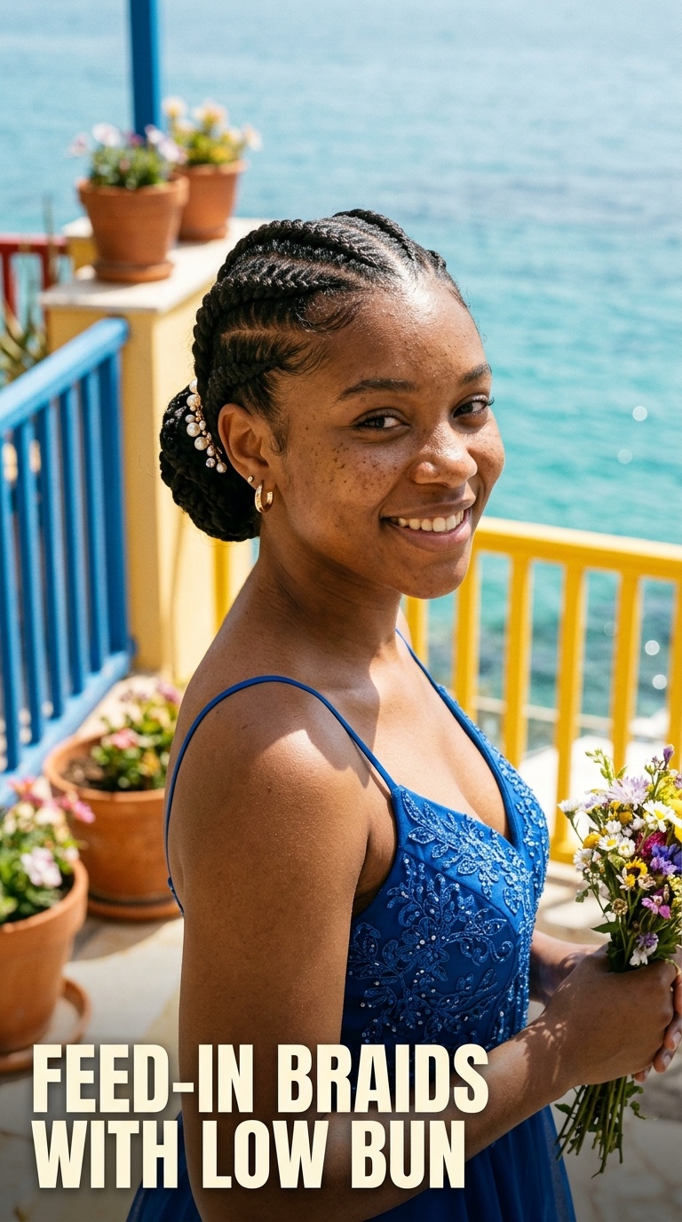 Feed-in Braids with Low Bun