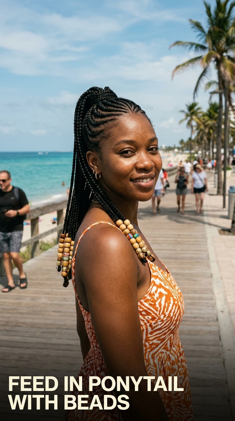 Feed In Ponytail with Beads