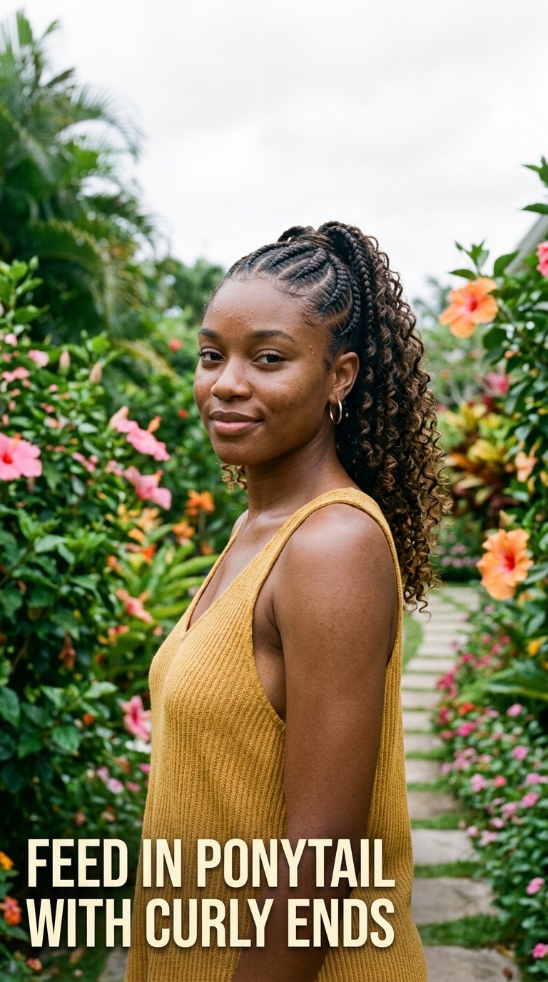 Feed In Ponytail with Curly Ends