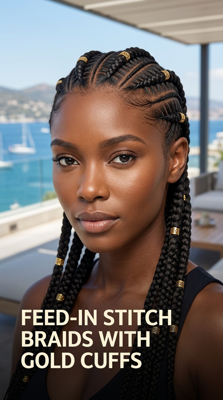 Feed-In Stitch Braids with Gold Cuffs