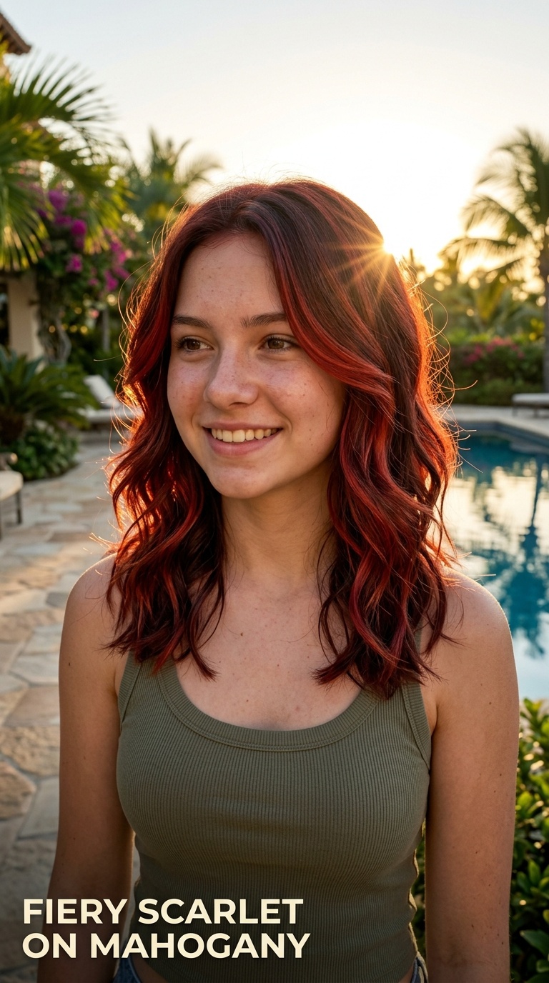 Fiery Scarlet on Mahogany