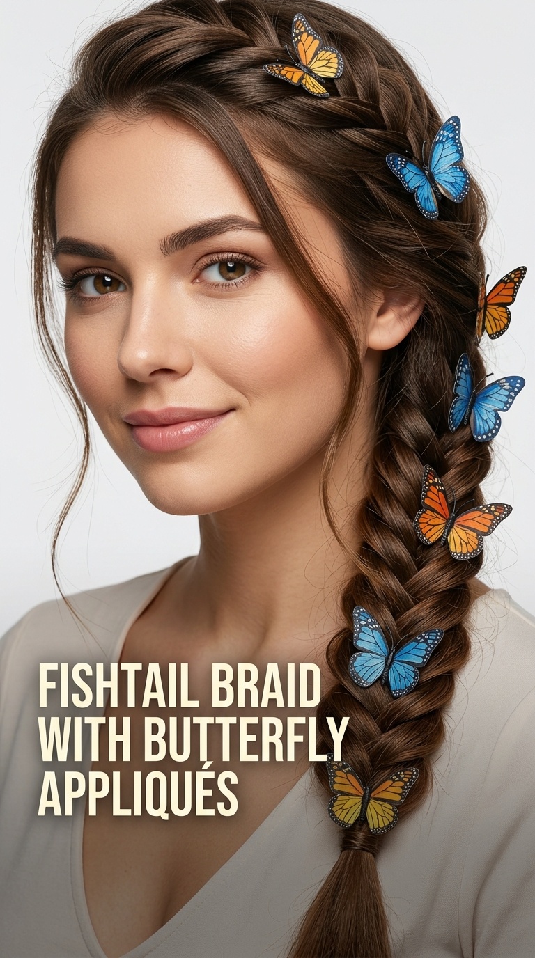 Fishtail Braid with Butterfly Appliqués