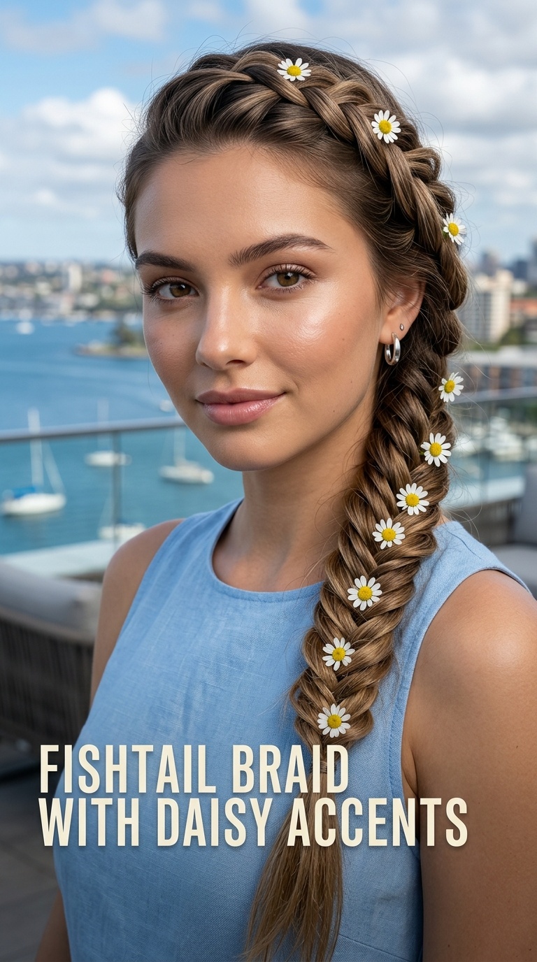 Fishtail Braid with Daisy Accents