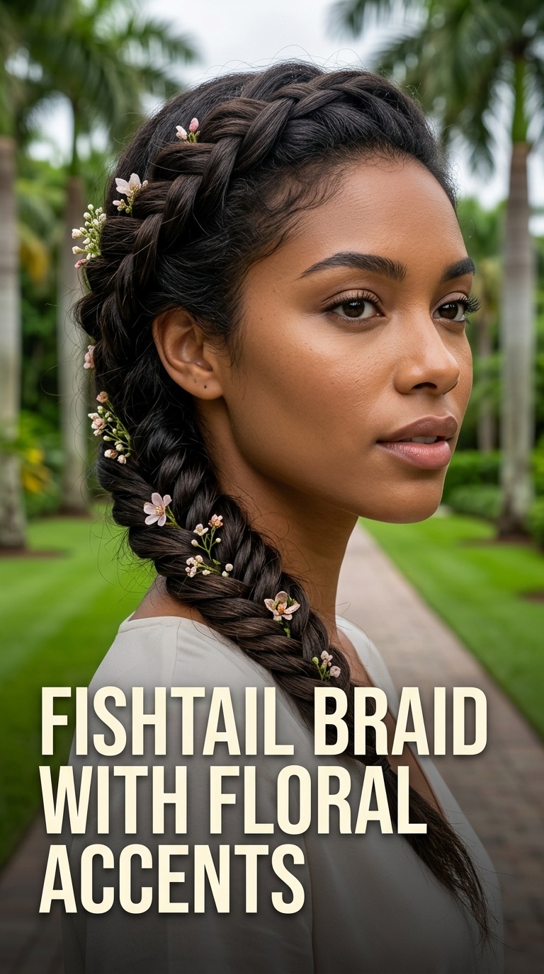 Fishtail Braid with Floral Accents