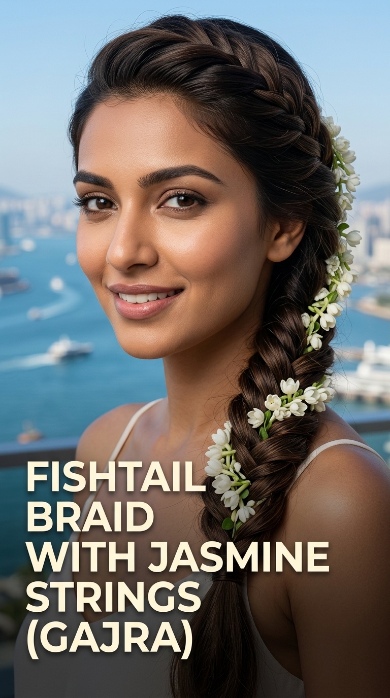 Fishtail Braid with Jasmine Strings (Gajra)