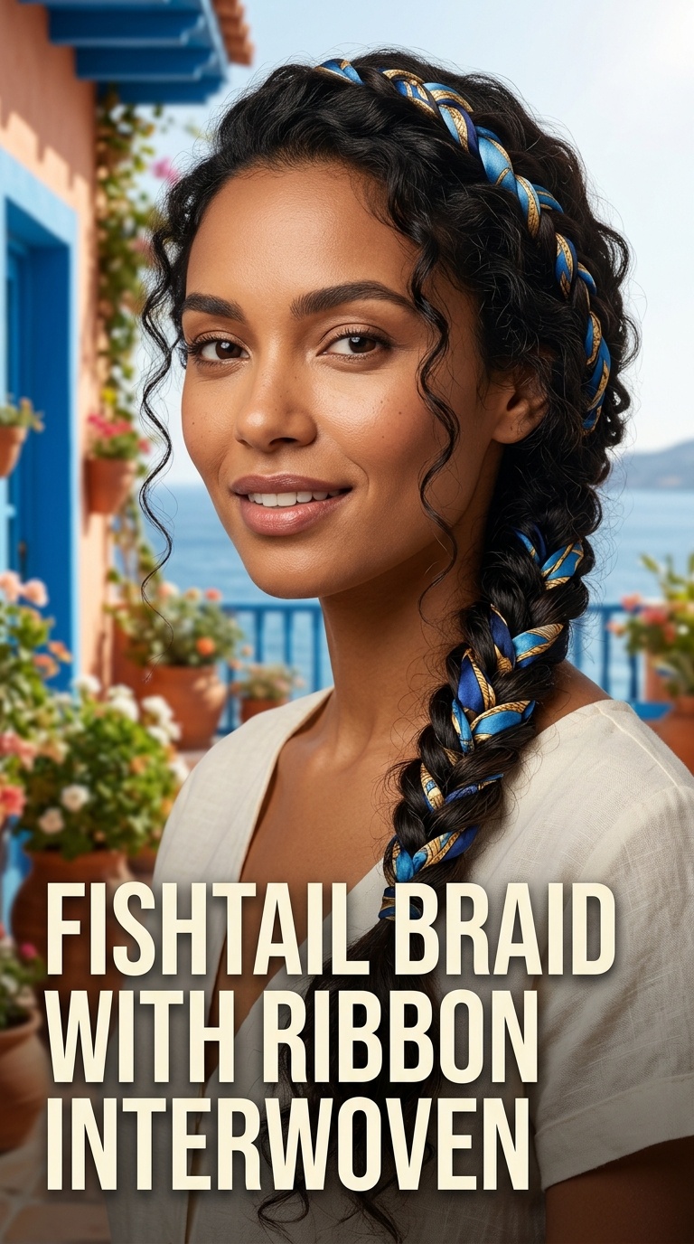 Fishtail Braid with Ribbon Interwoven