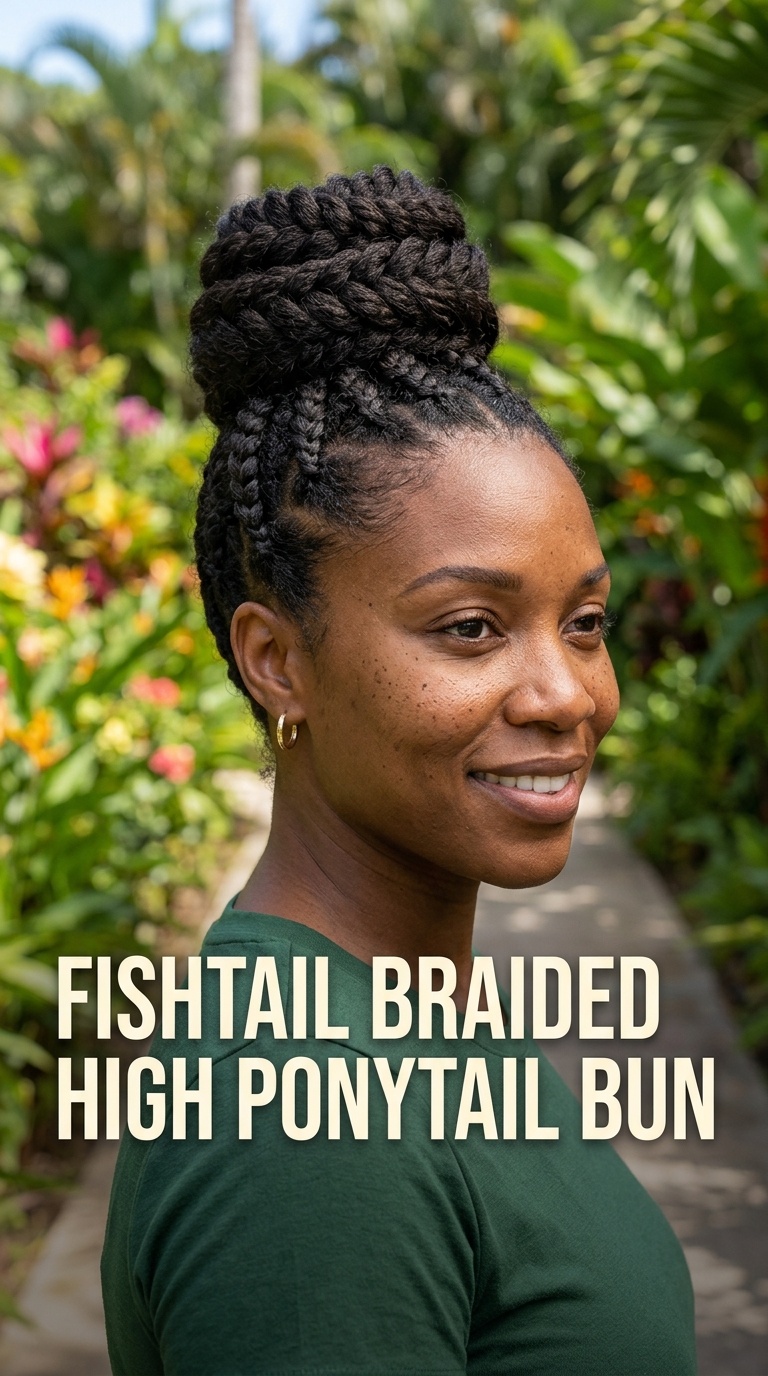 Fishtail Braided High Ponytail Bun