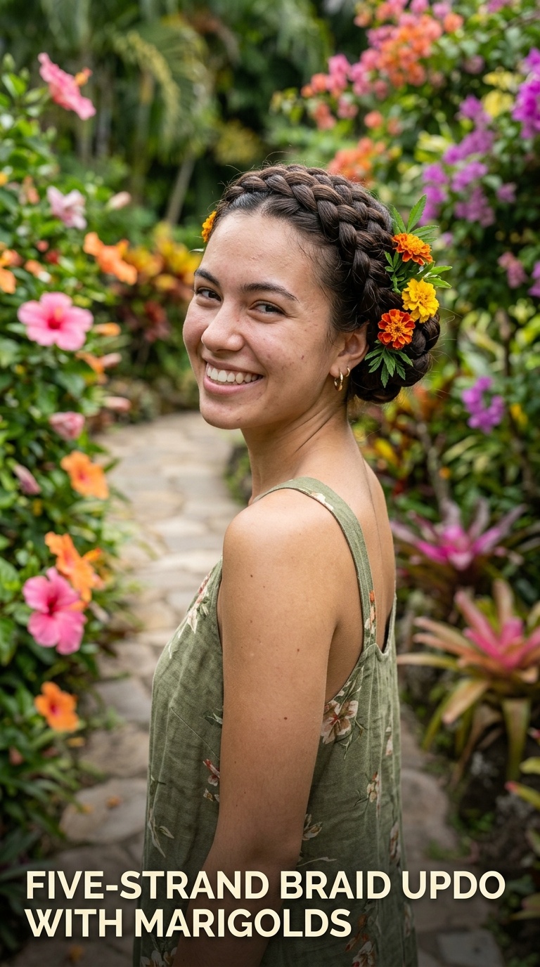 Five-Strand Braid Updo with Marigolds