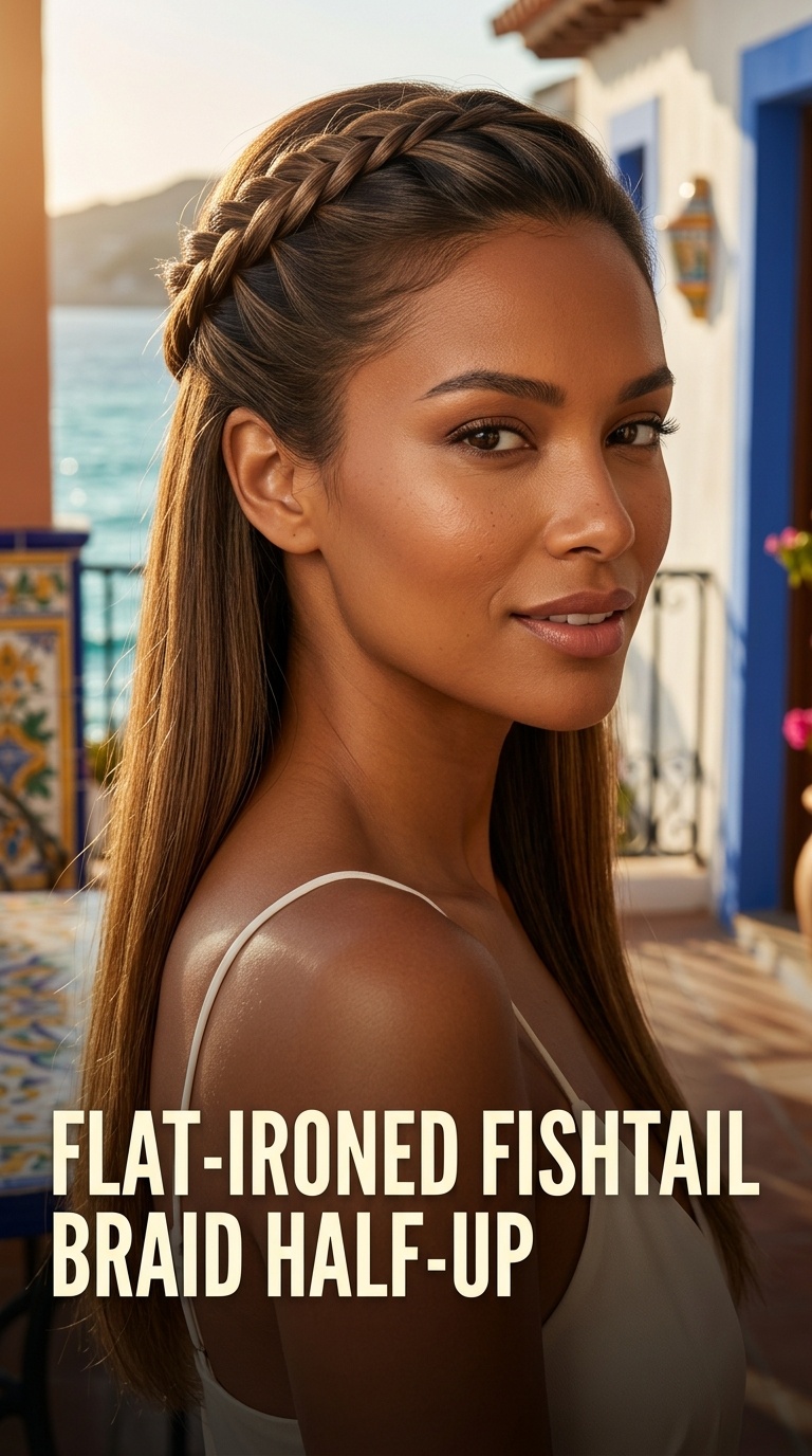 Flat-Ironed Fishtail Braid Half-Up