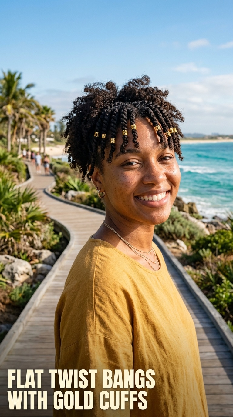 Flat Twist Bangs with Gold Cuffs
