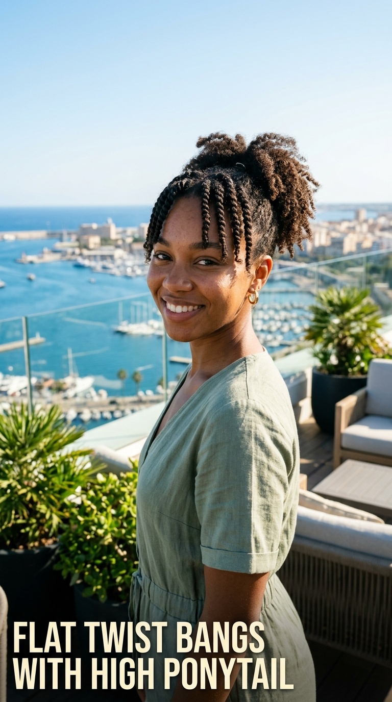 Flat Twist Bangs with High Ponytail