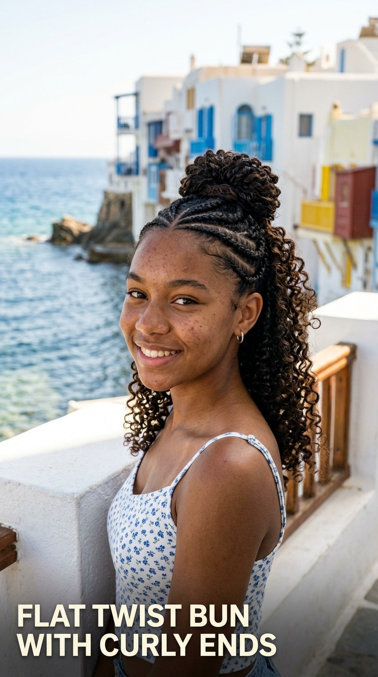 Flat Twist Bun with Curly Ends