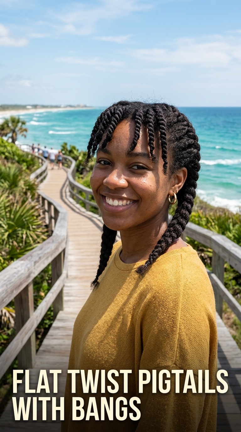 Flat Twist Pigtails with Bangs