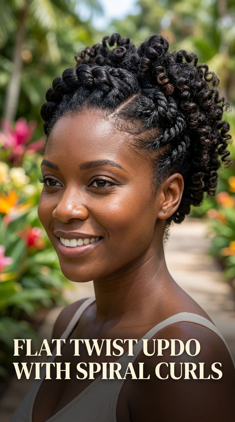 Flat Twist Updo with Spiral Curls