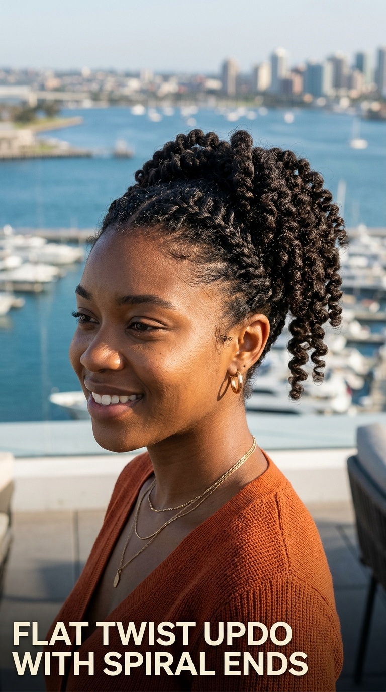 Flat Twist Updo with Spiral Ends