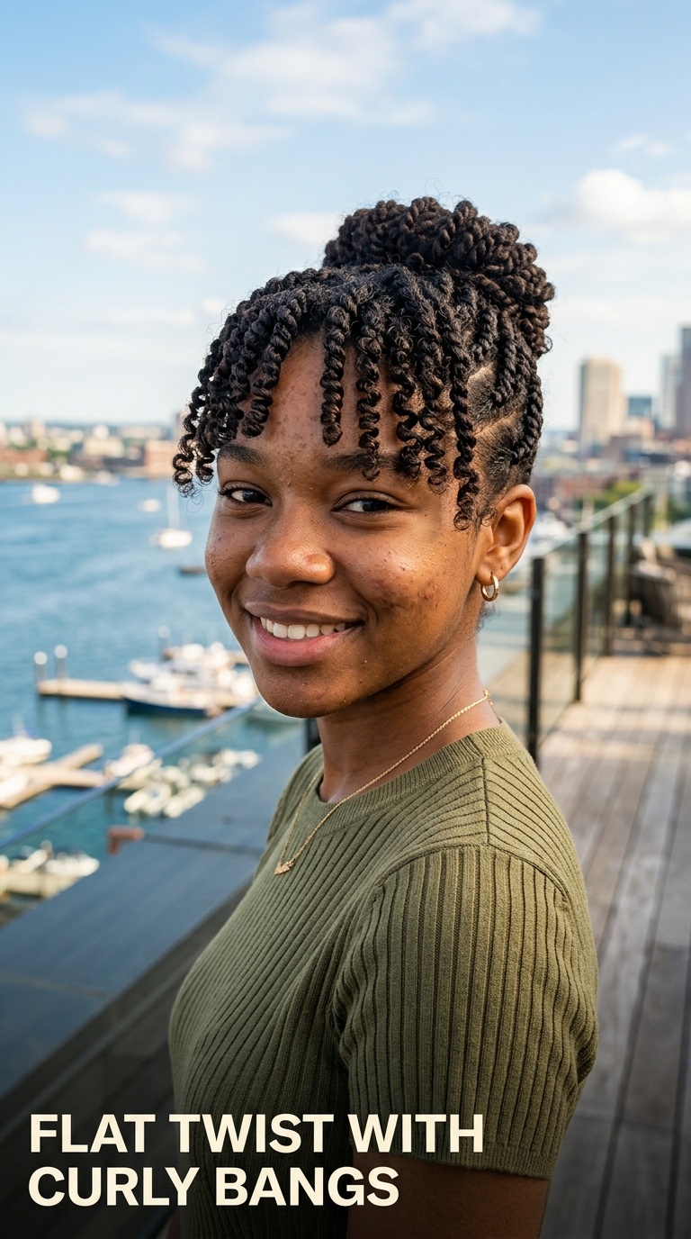 Flat Twist with Curly Bangs