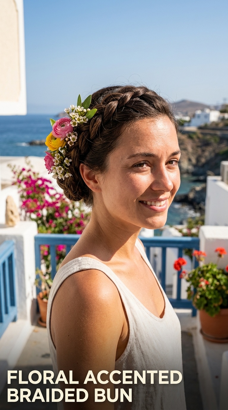 Floral Accented Braided Bun