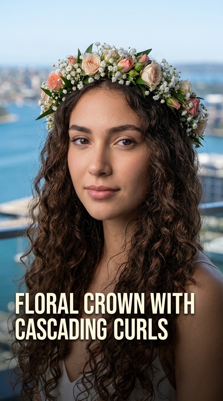 Floral Crown with Cascading Curls