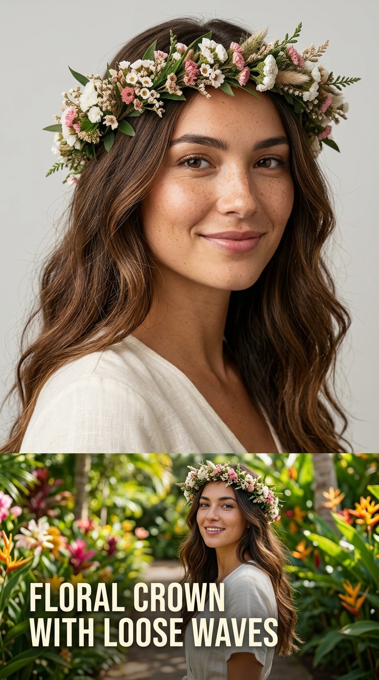 Floral Crown with Loose Waves