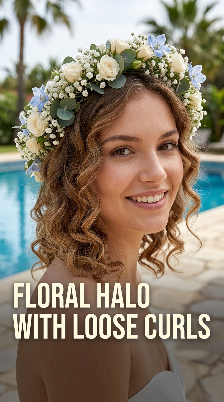 Floral Halo with Loose Curls