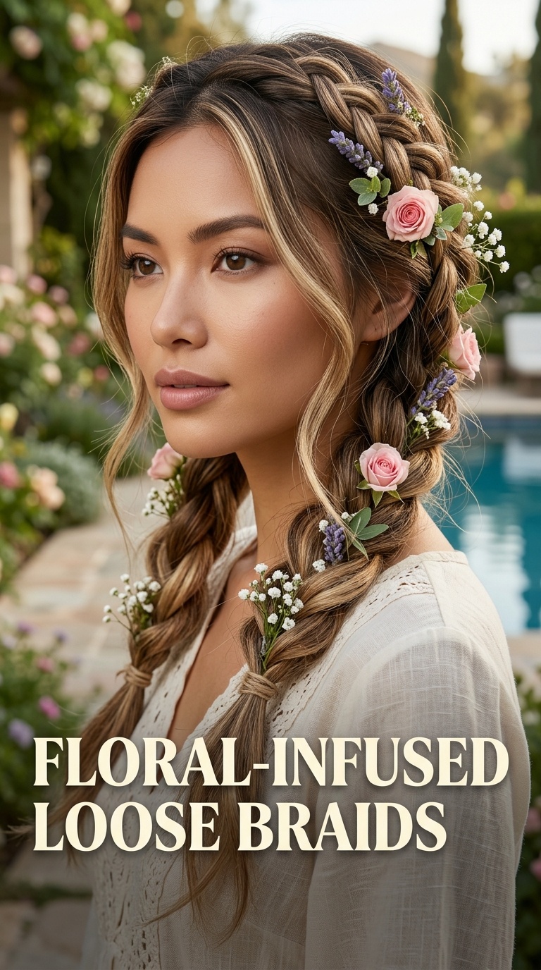 Floral-Infused Loose Braids