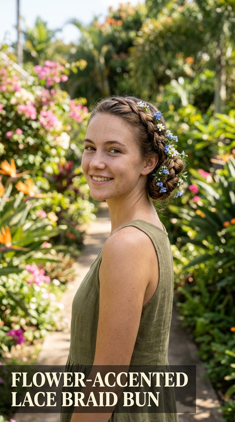 Flower-Accented Lace Braid Bun