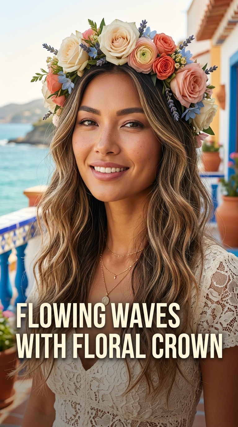 Flowing Waves with Floral Crown