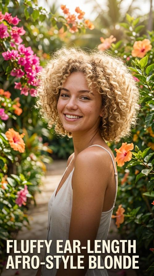 Fluffy Ear-Length Afro-Style Blonde