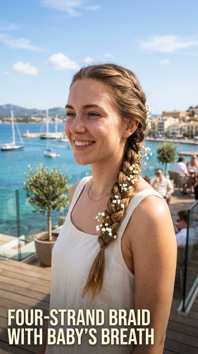 Four-Strand Braid with Baby’s Breath