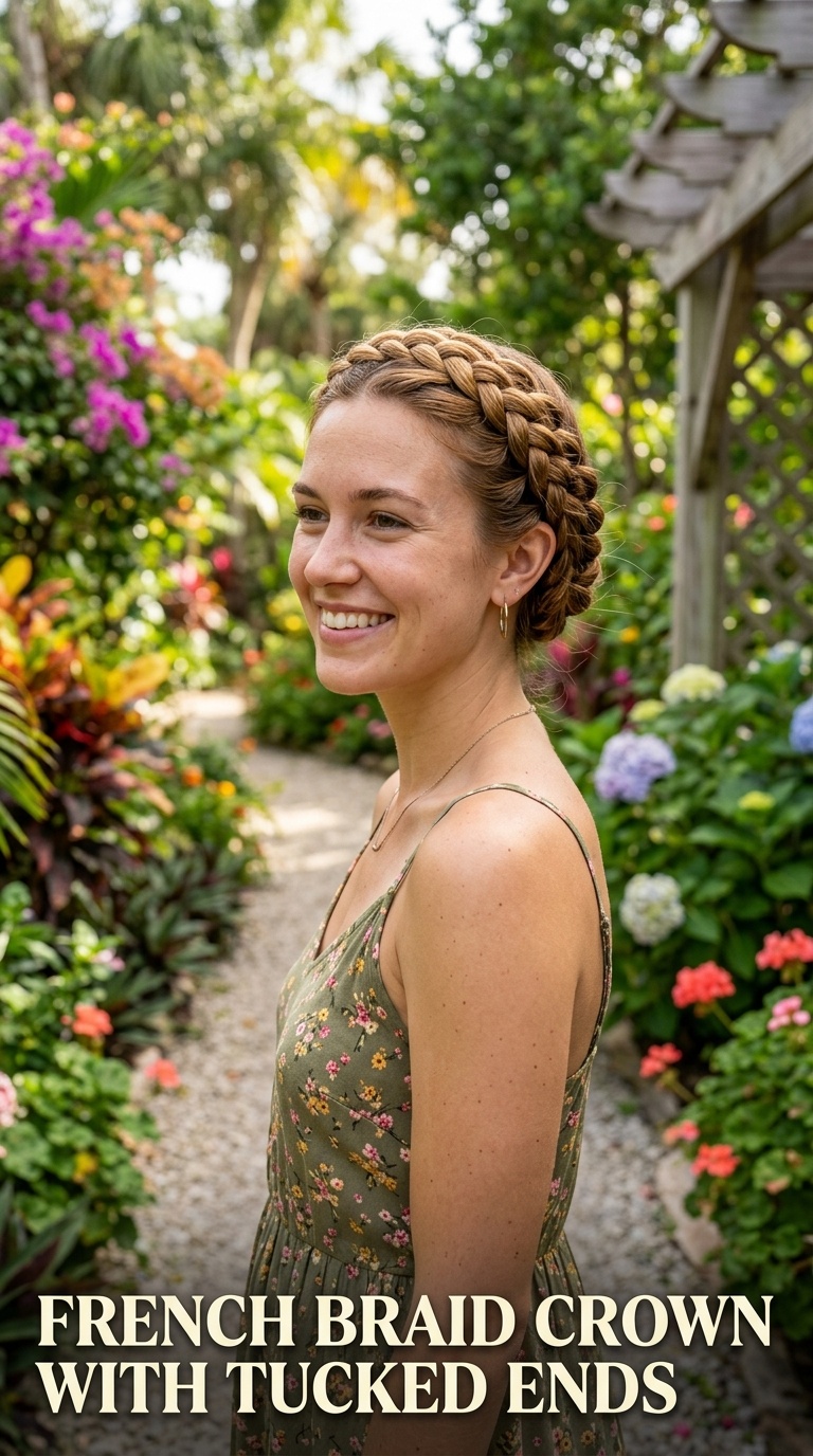 French Braid Crown with Tucked Ends