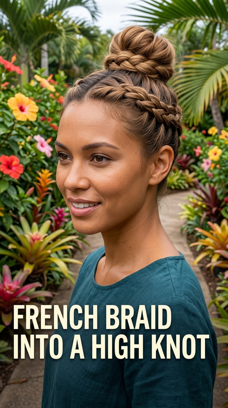 French Braid into a High Knot