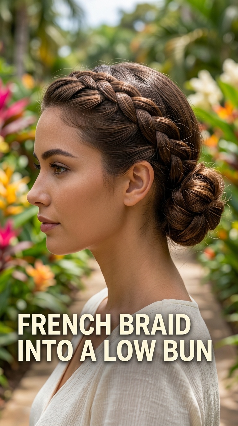 French Braid into a Low Bun