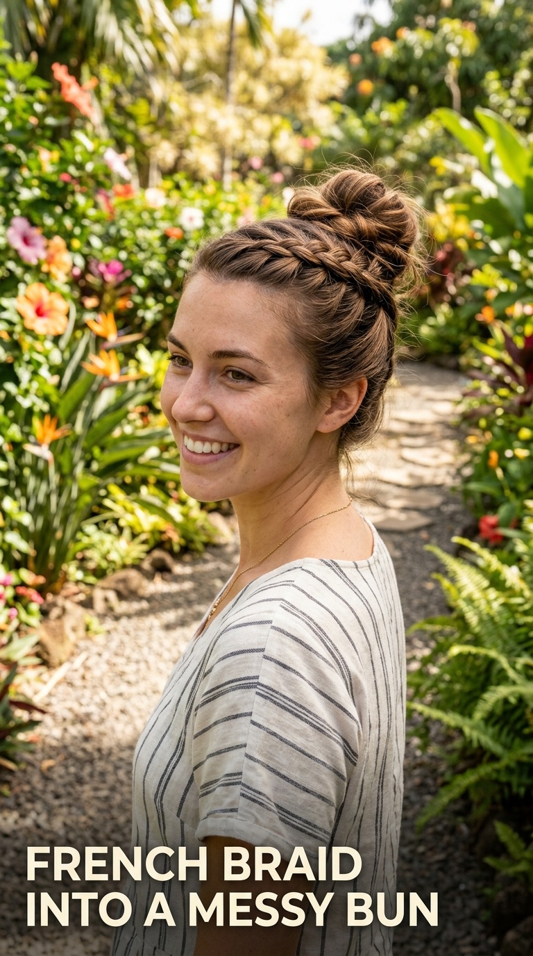 French Braid into a Messy Bun