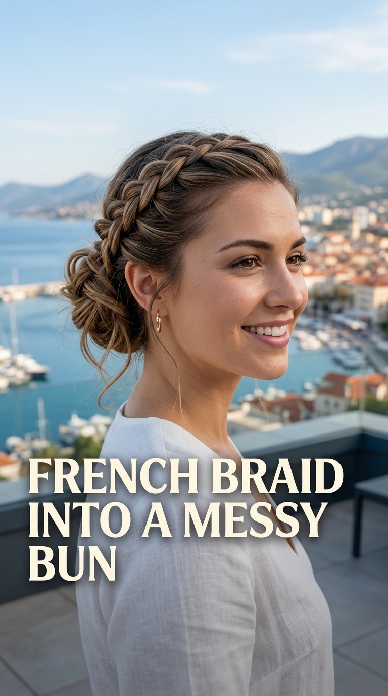 French Braid into a Messy Bun